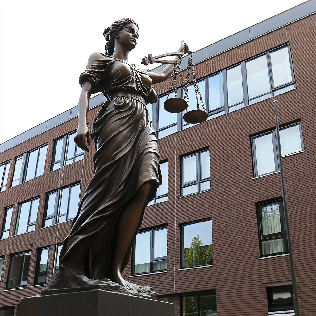 Vrouwe Justitia met rechtbank